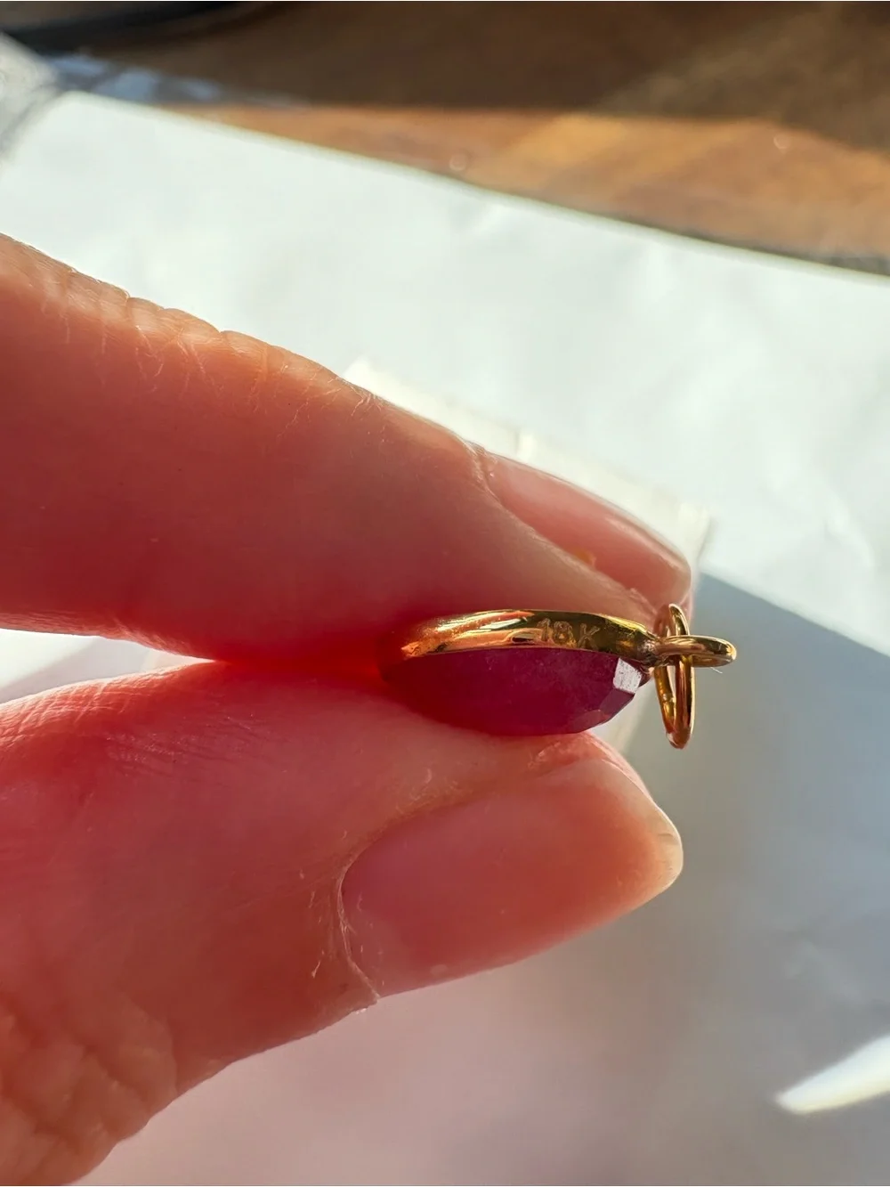 18k gold Ruby Pendant Charm with Gold bail
